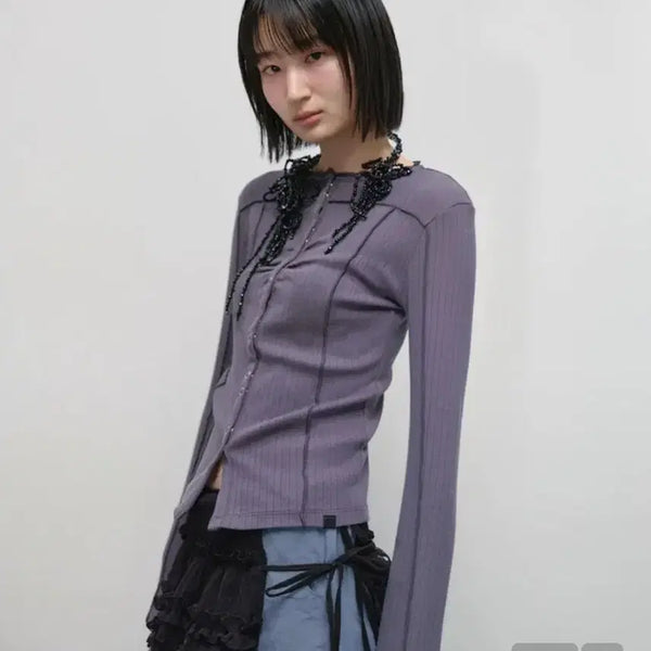 [BUNJANG] Typeservice Ribbed Lace Cardigan Charcoal / 타입서비스 Ribbed Lace Cardigan Charcoal