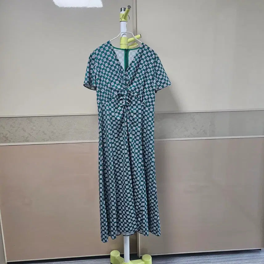 [BUNJANG] Green Check Shirring Long Dress / 초록 체크 셔링 원피스