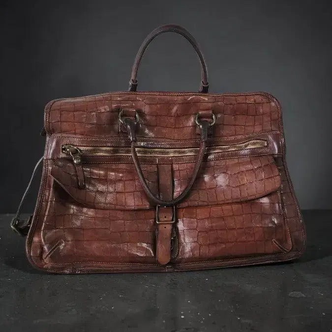 [BUNJANG] Campomaggi Brown Crocodile Pattern Leather Tote Bag / 이태리 Campomaggi 캄포마찌 토트백 브라운