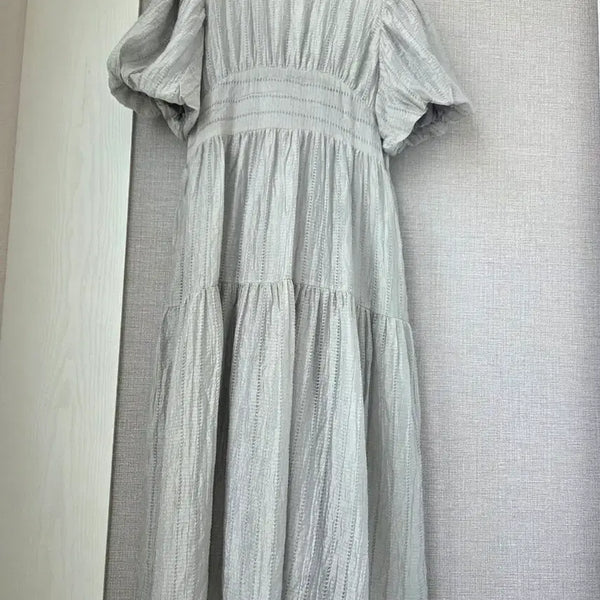 [BUNJANG] Gray Volume Sleeve Long Dress / 그레이 볼륨소매 풍성롱원피스
