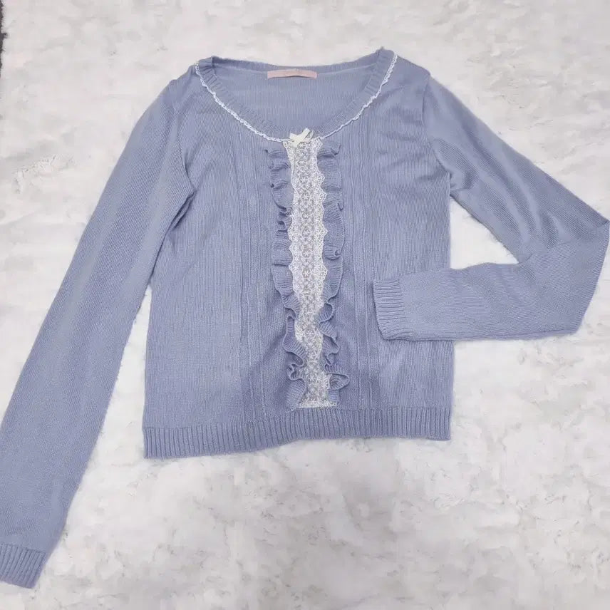 [BUNJANG] Japanese Vintage Frill Knit Long Sleeve Mori Girl Sweater / 일브 일본 빈티지 프릴 니트 긴팔 스나계 모리걸