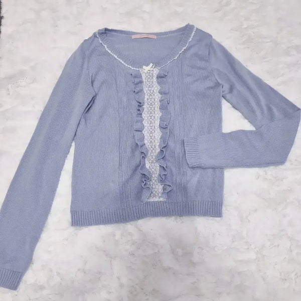 [BUNJANG] Japanese Vintage Frill Knit Long Sleeve Mori Girl Sweater / 일브 일본 빈티지 프릴 니트 긴팔 스나계 모리걸