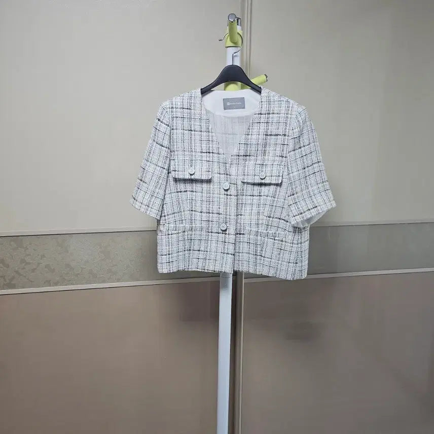 [BUNJANG] Tweed Short Sleeve Jacket Blue/White / 트위드 반팔 자켓 블루/화이트
