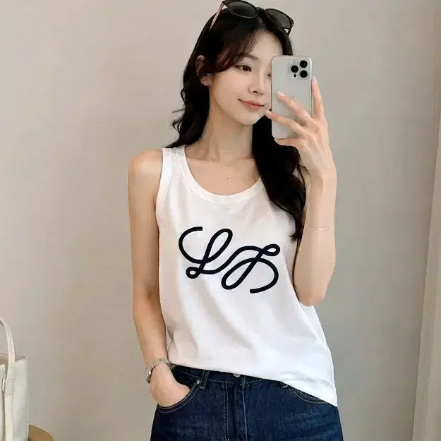[BUNJANG] Loewe Anagram Logo Sleeveless Top White Cotton Blend Size M / 로에베 LOEWE아나그램 로고 나시탑 M 일본판정품(드라이클리닝완료)