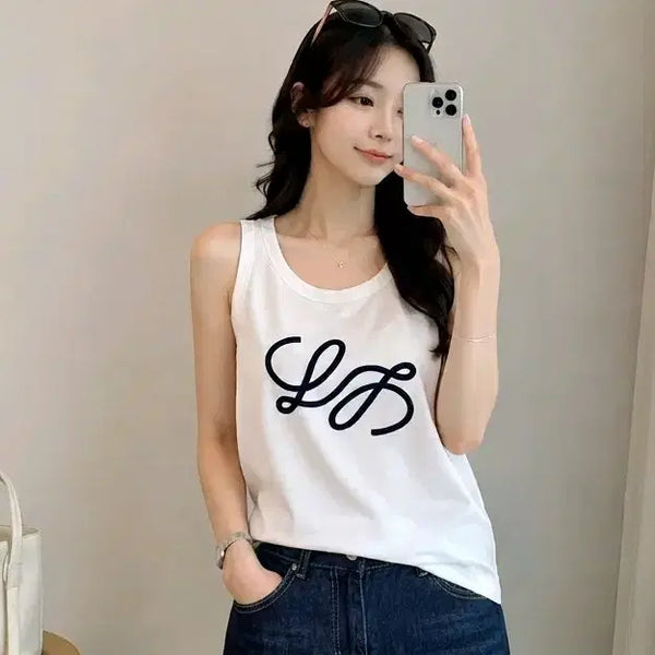 [BUNJANG] Loewe Anagram Logo Sleeveless Top White Cotton Blend Size M / 로에베 LOEWE아나그램 로고 나시탑 M 일본판정품(드라이클리닝완료)