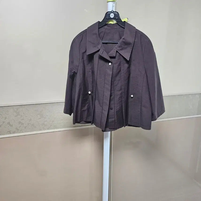 [BUNJANG] Women's Brown Short-Sleeve Jacket with Button and Frill Detail / 브라운색상 여성용 반팔 자켓