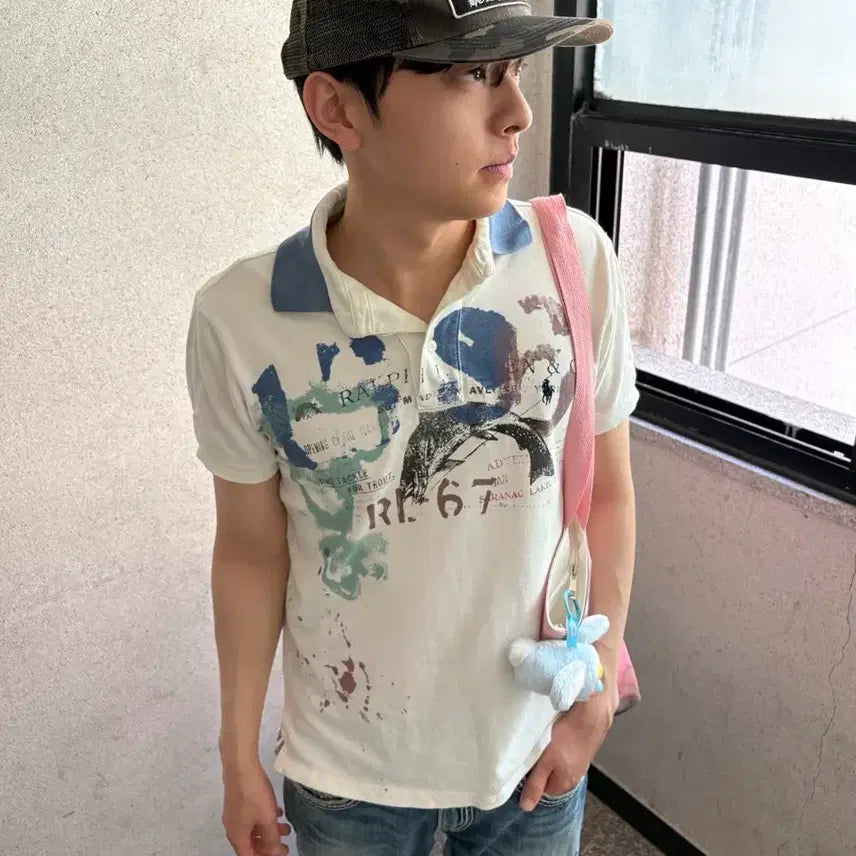[BUNJANG] Polo Printing Short Sleeve PK T-Shirt / 폴로 프린팅 pk 반팔티