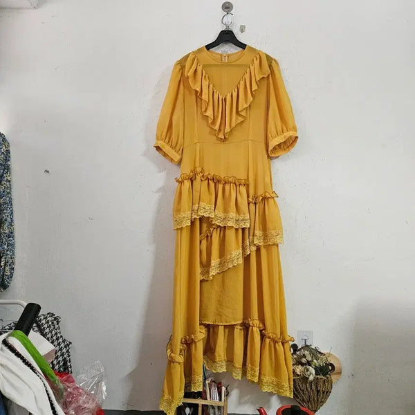 [BUNJANG] Mustard Yellow Frill Long Dress / 머스타드 옐로우 프릴 롱 원피스