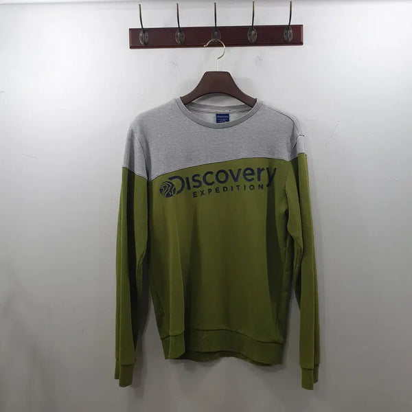 [BUNJANG] Discovery Men's Vivid Green Stripe Color Block Sweatshirt / 100 디스커버리 남성 진연두색 사선 배색 맨투맨