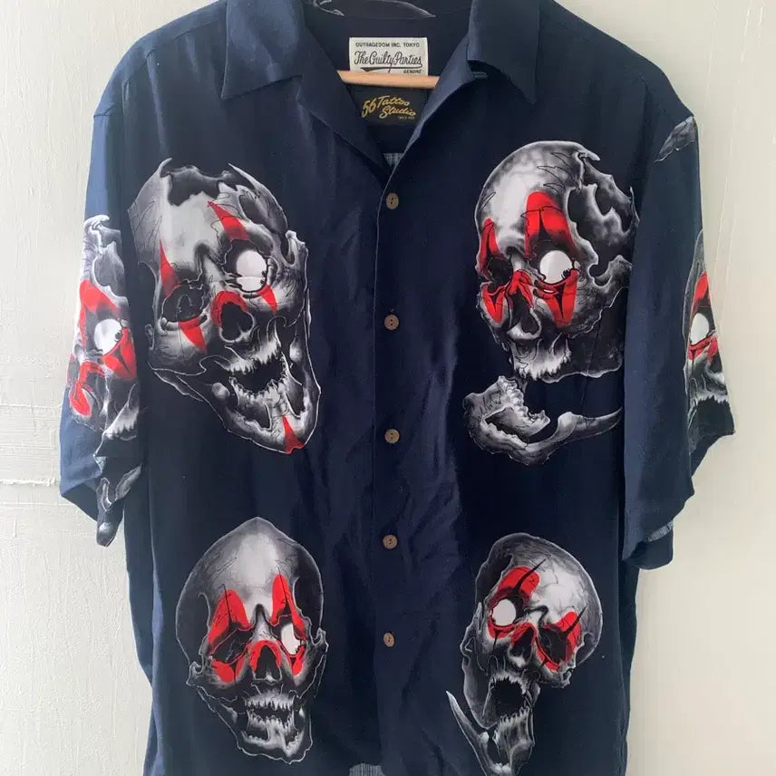 [BUNJANG] WACKO MARIA Skull Pattern 56 Tattoo Studio Collaboration Shirt / WACKO MARIA 셔츠 L사이즈 56 타투 스튜디오
