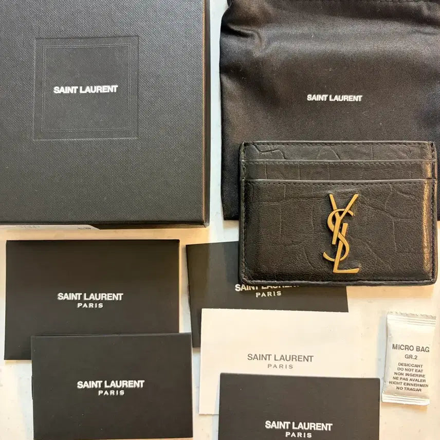 [BUNJANG] Saint Laurent Crocodile Card Holder Black Gold / [정품,풀구성] 입생로랑 크로커다일 카드지갑