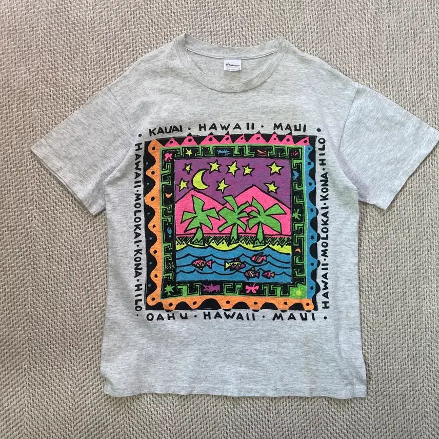 [BUNJANG] Vintage 90s USA Stedman Hawaii Island Art T-Shirt / 90s 싱글 usa stedman 하와이 아일랜드 아트 반팔티셔츠