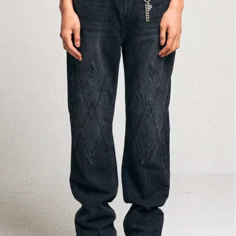 [BUNJANG] ETCE Diamond Patch Denim Washed Black / ETCE 다이아패치 데님 워시드 블랙 정가 17.5만 판매