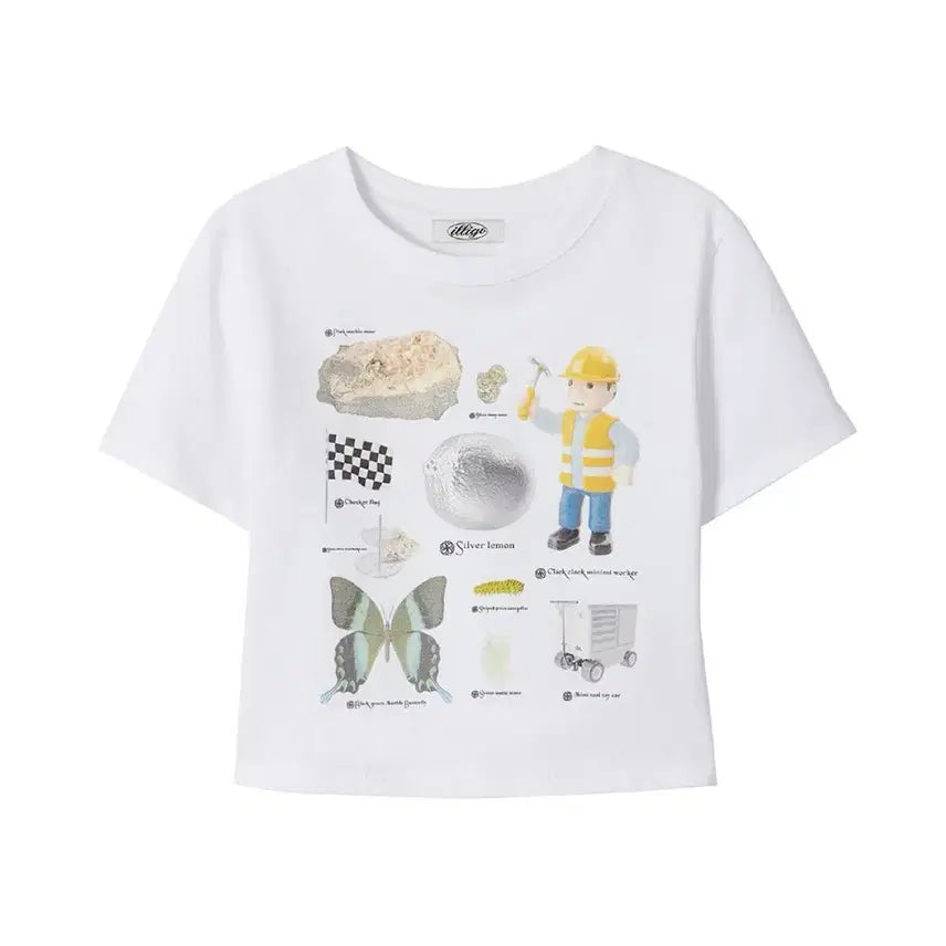 [BUNJANG] Illico Combination Crop T-Shirt White / 일리고 콤비네이션 크롭 티셔츠 화이트