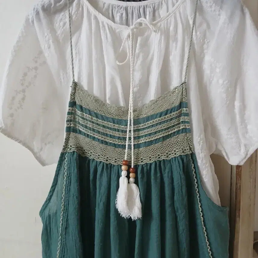 [BUNJANG] Lace Strap Dress / 끈 레이스 원피스만 팔아요 블라우스는 코디