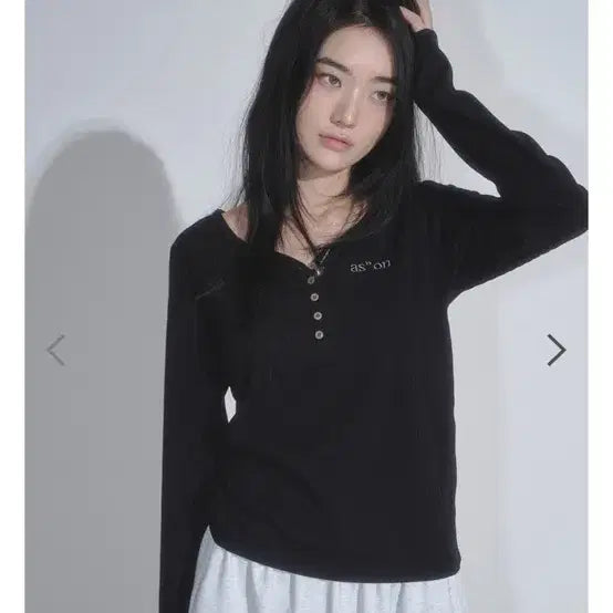 [BUNJANG] Az on Black Long Sleeve T-Shirt / 애즈온