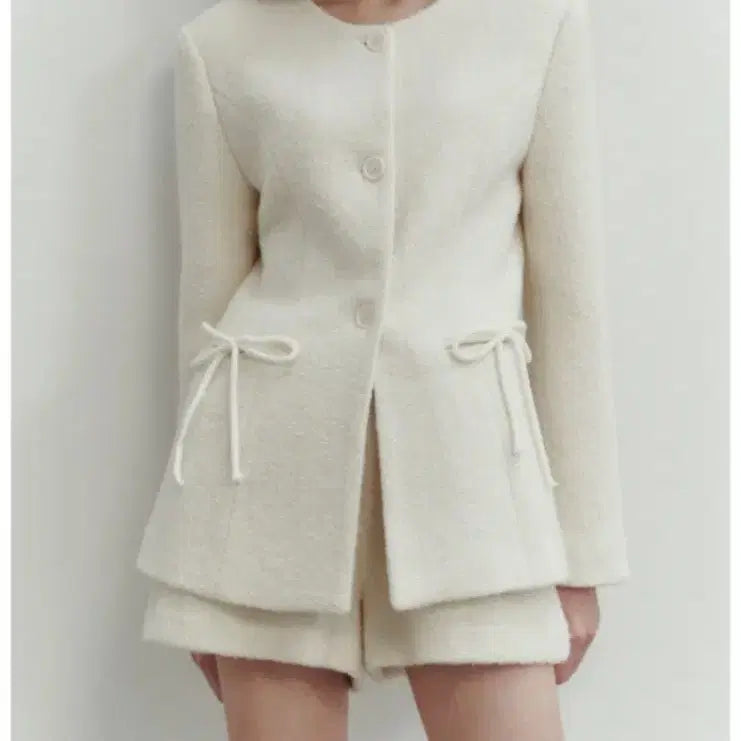 [BUNJANG] Thelmatown Pocket Ribbon Detail Tweed Jacket - Ivory / 더티스 포켓 리본 디테일 트위드 자켓 s 아이보리