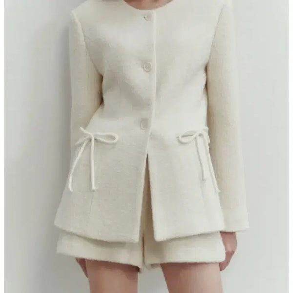 [BUNJANG] Thelmatown Pocket Ribbon Detail Tweed Jacket - Ivory / 더티스 포켓 리본 디테일 트위드 자켓 s 아이보리