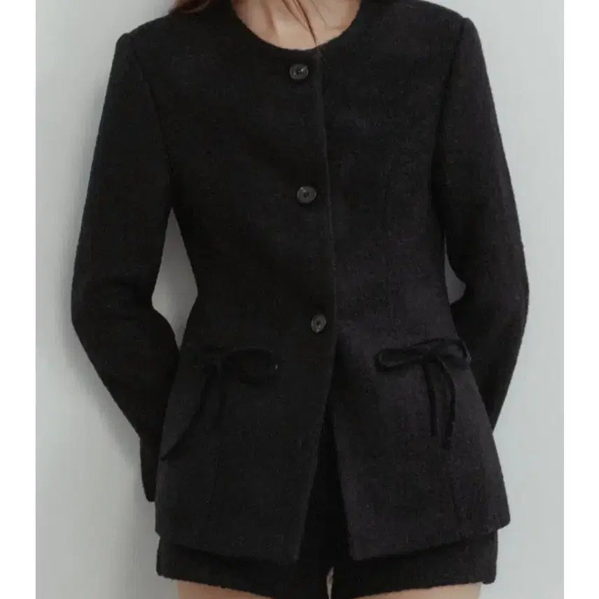[BUNJANG] Dirty's Pocket Ribbon Detail Tweed Jacket Black M / 더티스 포켓 리본 디테일 트위드 자켓 블랙 m