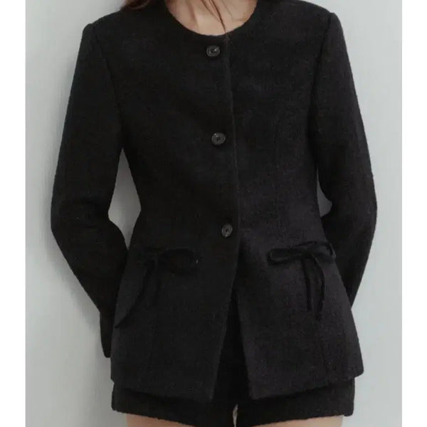 [BUNJANG] Dirty's Pocket Ribbon Detail Tweed Jacket Black M / 더티스 포켓 리본 디테일 트위드 자켓 블랙 m