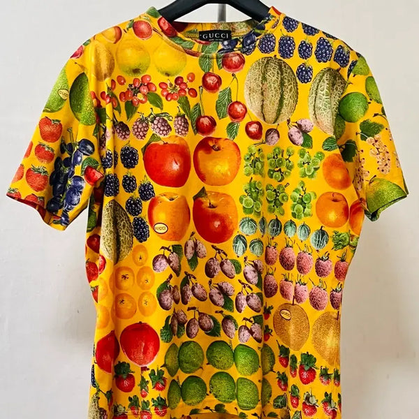 [BUNJANG] Gucci Fruit Print Short Sleeve T-Shirt Yellow / 구찌 과일 프린트 반팔 티셔츠 옐로우