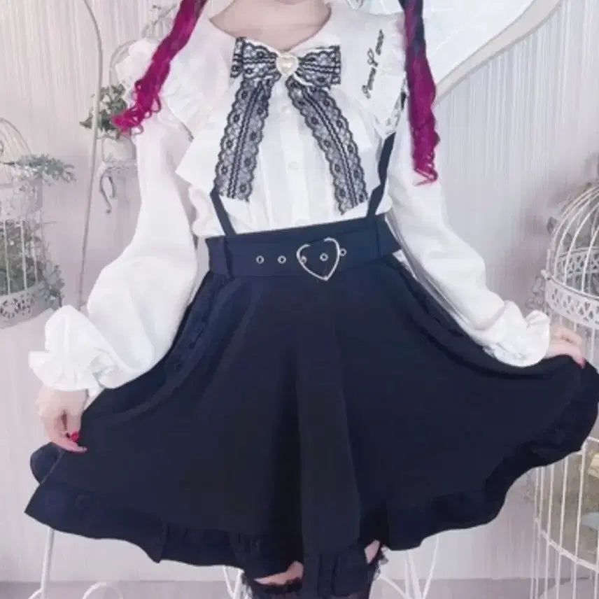[BUNJANG] Maz Heart Buckle Suspender Frill Skirt / 마즈 하트 버클 서스펜더 프릴 스커트
