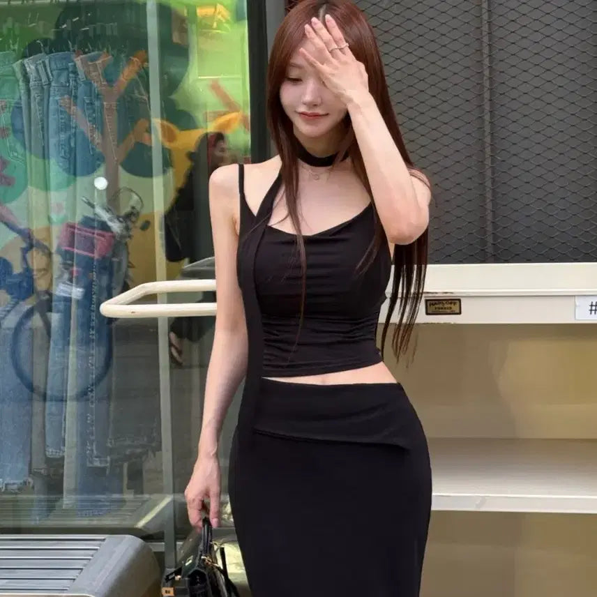 [BUNJANG] KindaMame Drape Sleeveless Scarf Set Black / [새 상품] 카인다미 드레이프 나시 스카프 SET 블랙-F