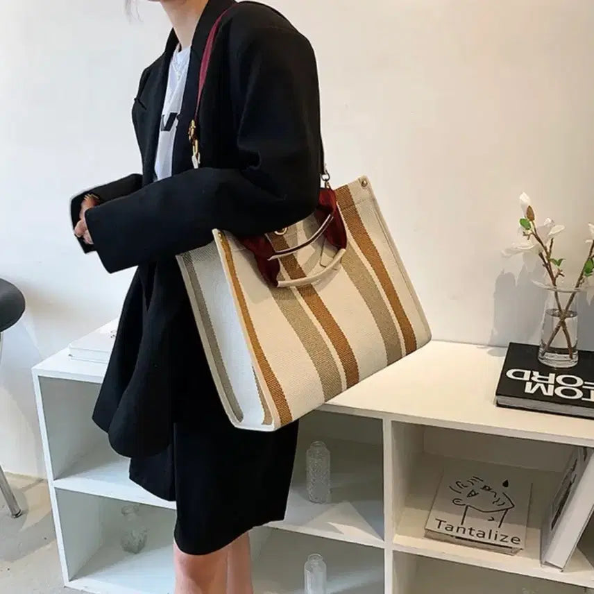 [BUNJANG] Canvas Stripe Tote Bag / (새상품) 캔버스 스트라이프 토트백