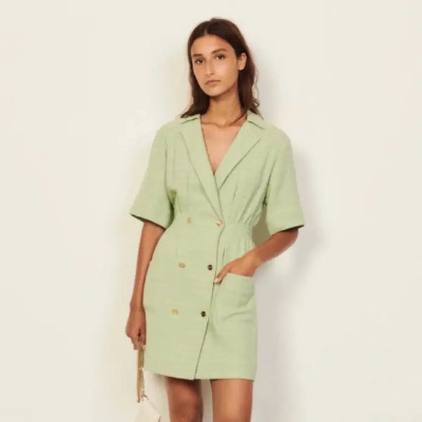 [BUNJANG] Sandro Double-Button Tweed Dress Ecru / 산드로 더블버튼 트위드 원피스 에크루