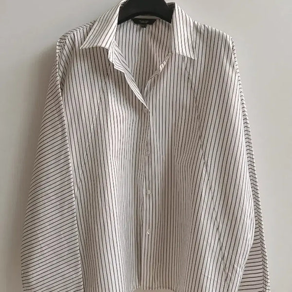 [BUNJANG] Massimo Dutti Women's Brown Stripe Shirt - Size M / 마시모두띠 여성 브라운 스트라이프 셔츠 M