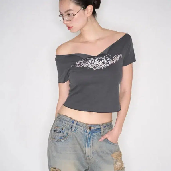[BUNJANG] Please Follow Vintage Logo Top Black / 플노팔 플리즈노팔로우 빈티지 로고 탑 블랙