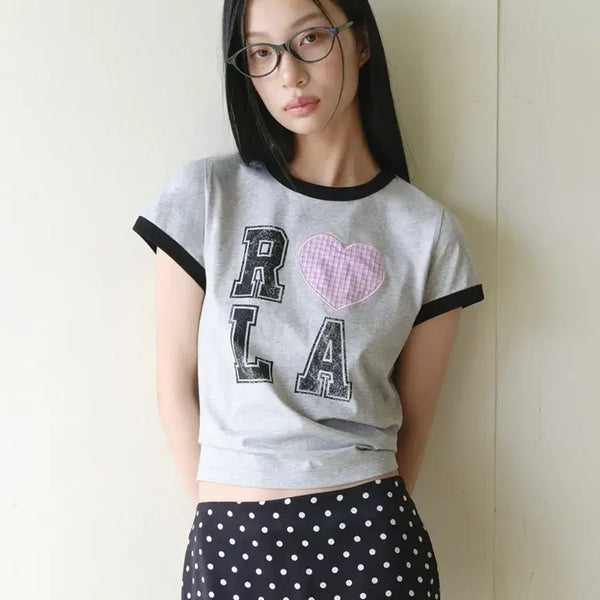 [BUNJANG] Rolarola Patchwork Ringer Short Sleeve T-Shirt / 로라로라 패치워크 링거 반팔 티셔츠