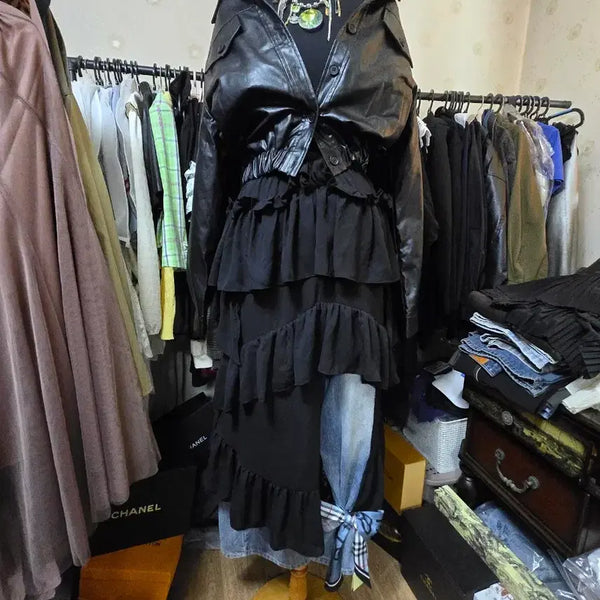 [BUNJANG] Faux Leather Cropped Jacket Black / 인조가죽 크롭 자켓 블랙