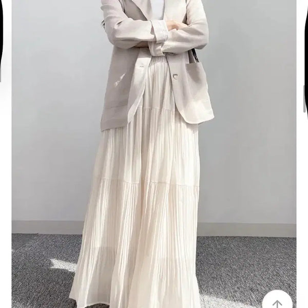 [BUNJANG] PopcornN Chiffon Pleated Long Skirt / *팝콘N* 허리밴딩 쉬폰 주름 플리츠 캉캉 롱스커트