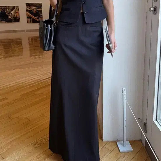 [BUNJANG] THEMUI Pinstripe Skirt Vest Set-up / 더무이 핀스트라이프 스커트 베스트 셋업
