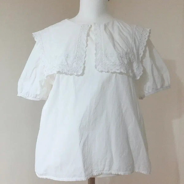 [BUNJANG] Vintage Sailor Collar Short Sleeve Blouse / [할인급처] 빈티지 세일러카라 반팔 블라우스