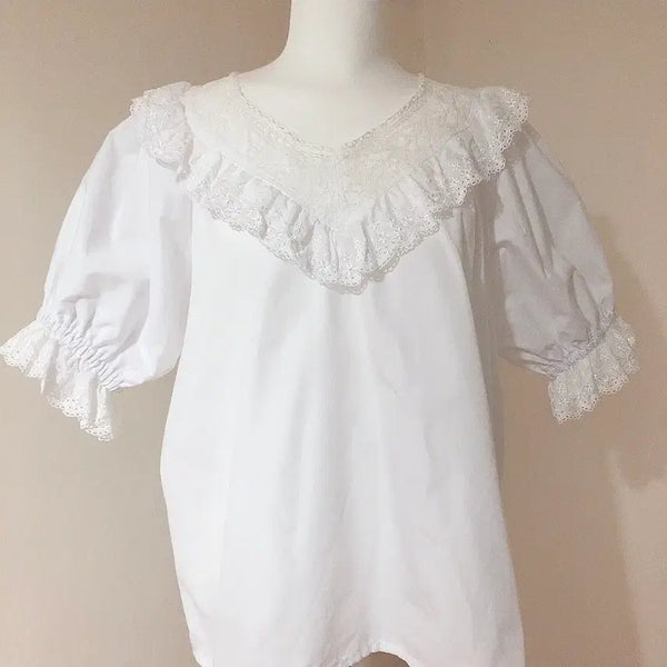 [BUNJANG] Vintage European Lace Short Sleeve Blouse / [할인급처] 빈티지 유럽블라우스 레이스 반팔 블라우스