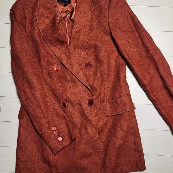 [BUNJANG] Massimo Dutti Double-Button Summer Jacket (Mahjong Fabric) - Red Orange / 마시모두띠 더블 버튼 여름재킷 레드 오렌지 (마원단)