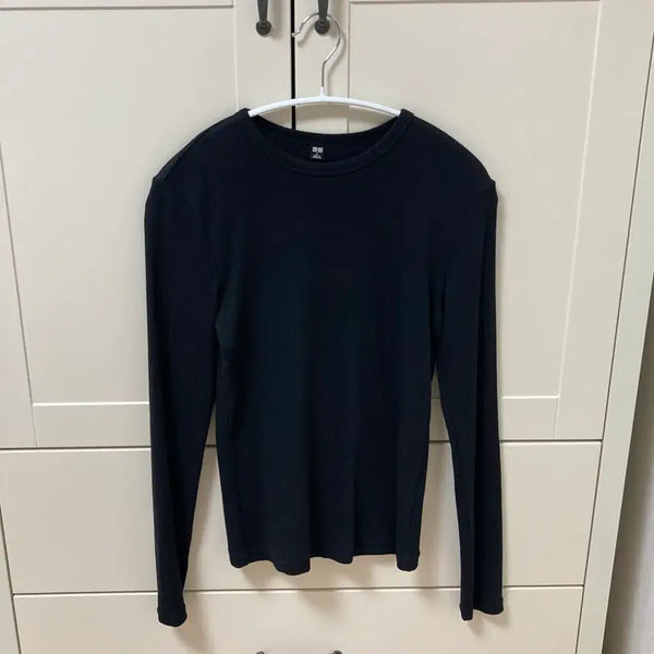 [BUNJANG] Uniqlo Soft Rib Long Sleeve T-Shirt Black / 유니클로 소프트립T 블랙