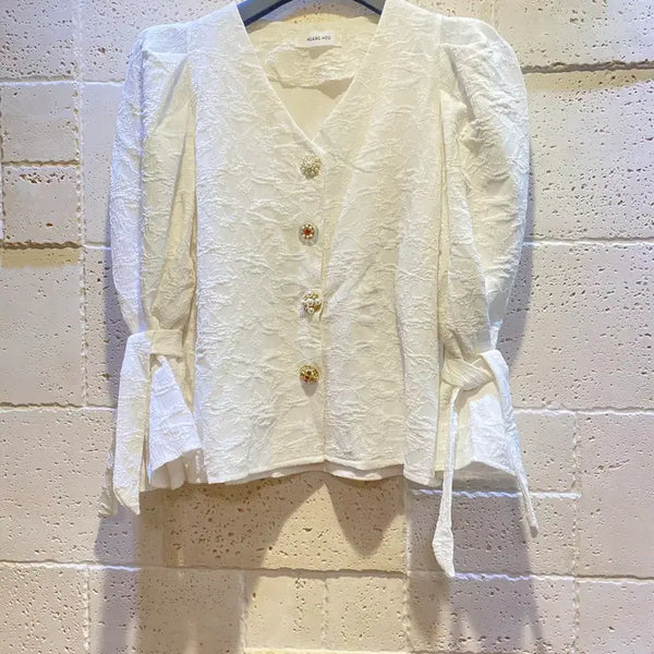 [BUNJANG] White Puff Sleeve Blouse / 화이트 퍼프 소매 블라우스
