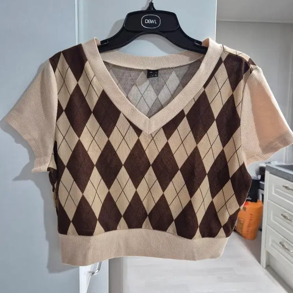 [BUNJANG] Argyle Crop Short-Sleeve T-Shirt / 아가일 크롭 반팔티