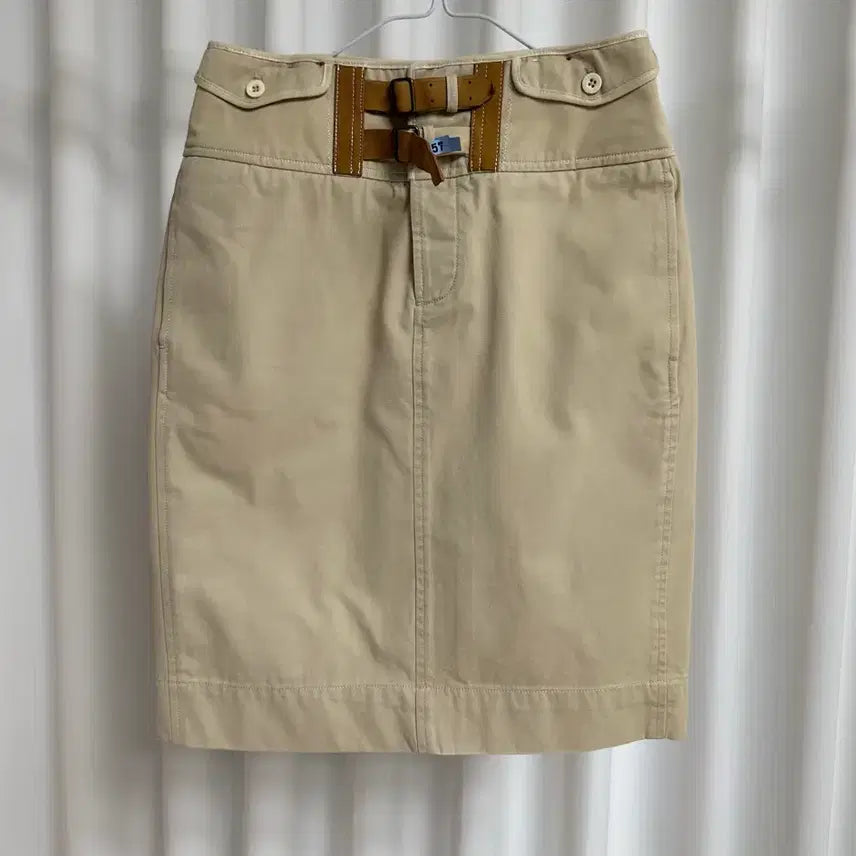 [BUNJANG] Ralph Lauren Classic Cotton Skirt with Leather Belt (Beige, Size 2) / 랄프로렌 클래식 가죽 벨트 H 면스커트 (2size)