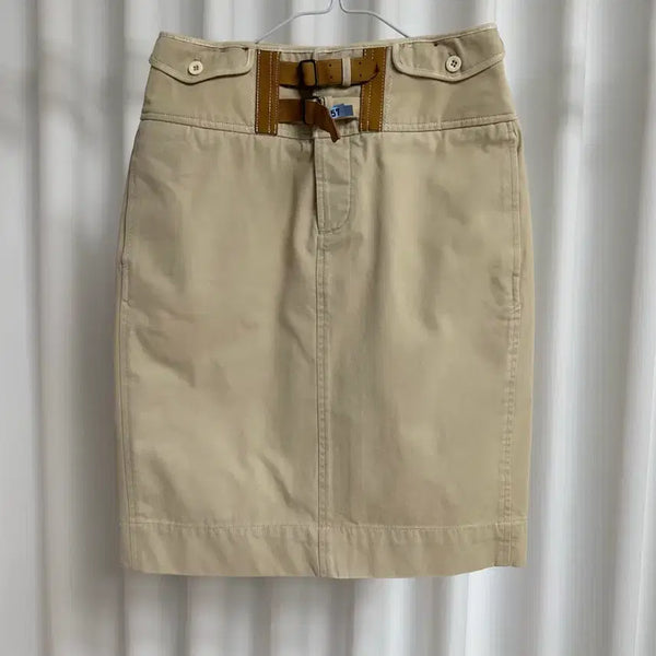 [BUNJANG] Ralph Lauren Classic Cotton Skirt with Leather Belt (Beige, Size 2) / 랄프로렌 클래식 가죽 벨트 H 면스커트 (2size)