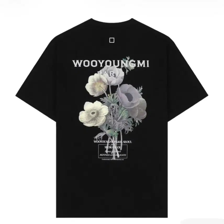 [BUNJANG] Wooyoungmi Flower Print Back Logo Short Sleeve T-Shirt Black / (50) 우영미 플라워 프린트 백로고  반팔 티셔츠 블랙 - 23FW