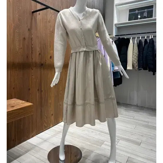 [BUNJANG] G-Cut Ribbed Cardigan Flare Dress / (새상품) 지컷 리브드 가디건 플레어 원피스