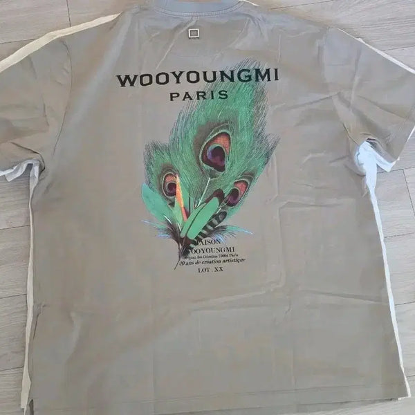 [BUNJANG] Wooyoungmi Feather Print T-Shirt Grey / 우영미 반팔티 그레이 깃털