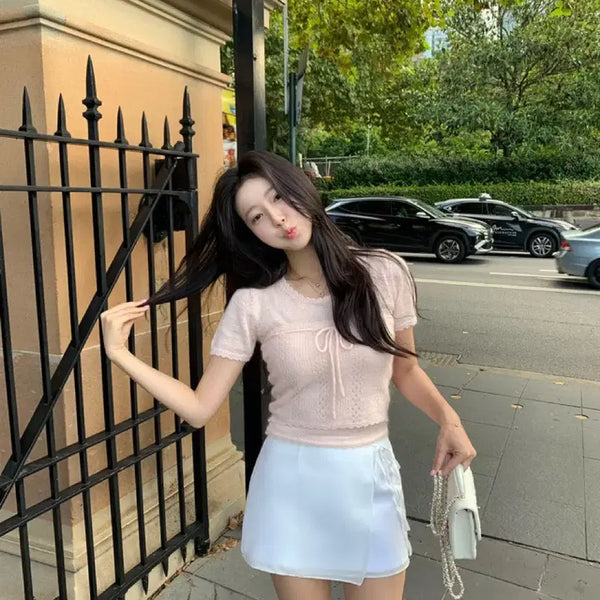 [BUNJANG] Siye After Half Knit Top Set Pink / 새상품] 시예 에프터 하프 니트 탑 세트 핑크