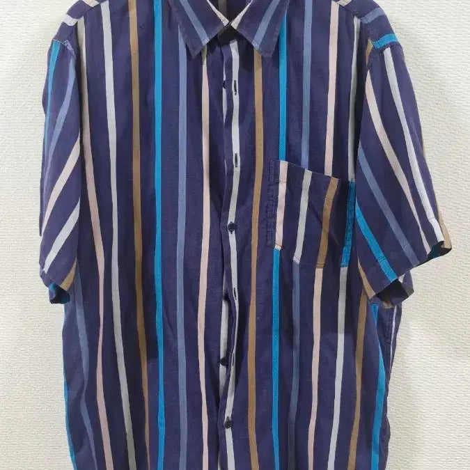 [BUNJANG] Missoni Navy Stripe Linen Blend Short Sleeve Shirt Size 52 / 미쏘니(Missoni) 네이비 스트라이프 반팔 셔츠