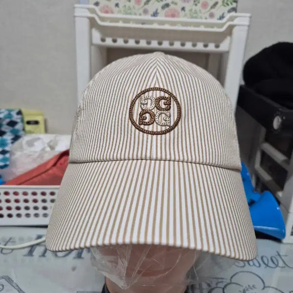 [BUNJANG] GG+ Golf Cap Hat with Stripe Pattern / GG+ 골프 캡 모자 스트라이프 패턴