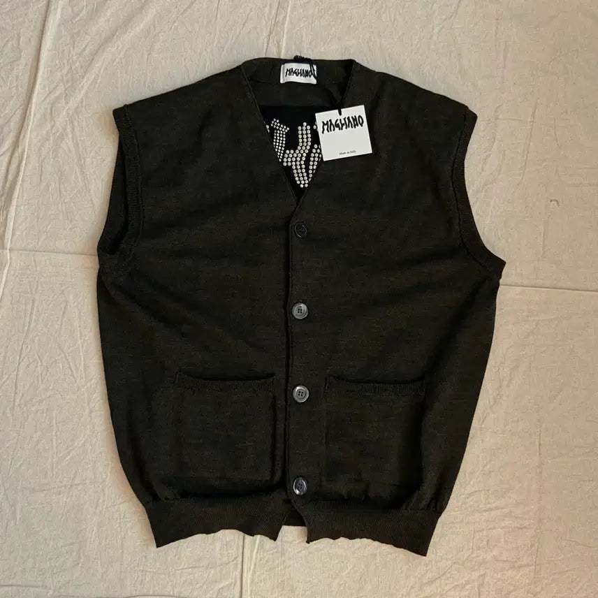 [BUNJANG] Mariano Grandpa Khaki Knit Vest (Size S) / (S) 마리아노 그랜드파 카키 니트 베스트